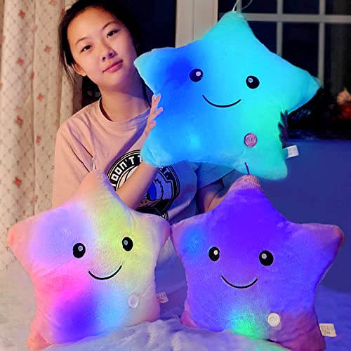 Kyduu Leuchtkissen, Kinder Leuchtender Stern Kissen led Leuchtend, Deko Sterne Kissen led, Dream Leuchtendes Bunte Stern Plüsch Deko Kissen (Blau)