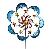 Moon Sun 58-Inch Metal Wind Spinner with Stake for Garden, Yard, Lawn and Patio Decor