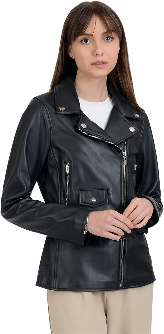 Nine West Women’s Leather Biker Jacket Black.