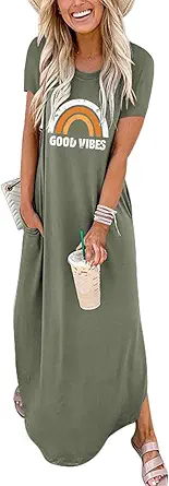 ANRABESS Women's Casual Loose Short Sleeve Long Dress Split Maxi Summer Beach Dress with Pockets
