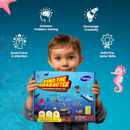 Image of 30 Pieces Floor Jigsaw Puzzle for Kids 3+ Years | Find The Fish & Coloring DIY Activity | Find The Character-Aqua Animals! Ocean Life | Educational Puzzle For Kids | Sea Animals Jigsaw Puzzles