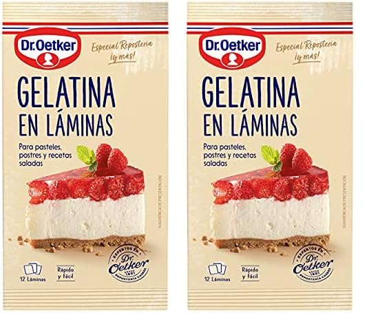 DR. OETKER Gelatina Neutra en Láminas, 12 Láminas, Apta para Recetas Frías y Calientes, Total 20 Gramos (Paquete de 2)