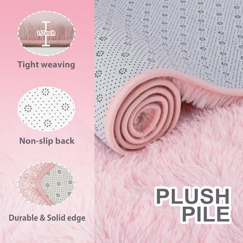 Pink Rugs for Living Room Fluffy 6x9 ft Bedroom Rug Non-Slip Area Rugs Shag Carpet for Nursery Kids PlayRoom Dorm Office Indoor Modern Plush Carpets Girls
