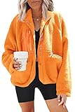 Nirovien Sherpa Jacket Women Fleece Jacket Button Down Jacket with Pockets Fuzzy Coat Teddy Bear Jacket(Orange,L)