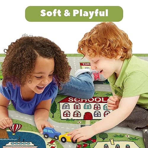 LIVEBOX Green Kids Playroom Rug, 5'x7' Washable Road Rug for Kids Room, Non-Slip Soft Car Rugs Play Mat for Baby Nursery, Large City Traffic Rugs Classroom for Boys Girls Dorm Toy Room Tent - Image 6