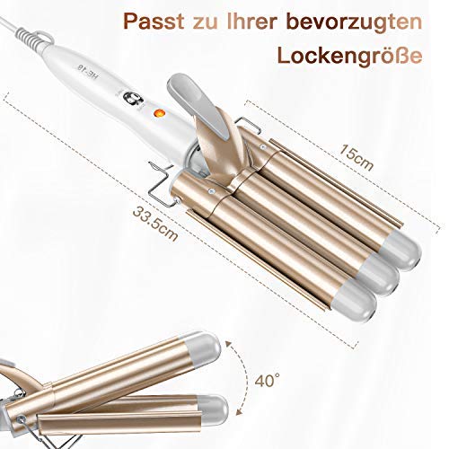 Foto von BESTOPE PRO Lockenstab 3 Fässer Welleneisen für Große Locken - Lockenstab mit Temperatureinstellung Beach Waves Turmalin Keramik Curling Iron Schnelle Erwärmung Lockenwickler für Lange/kurze Haare
