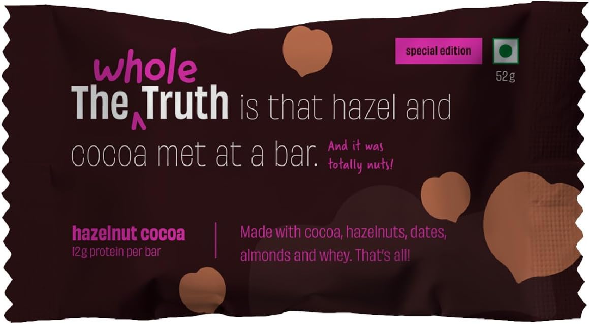 The Whole Truth - Hazelnut Cocoa Protein Bar with 12g Protein (Pack of 6) | No Added Flavour - No Preservatives - All Natural