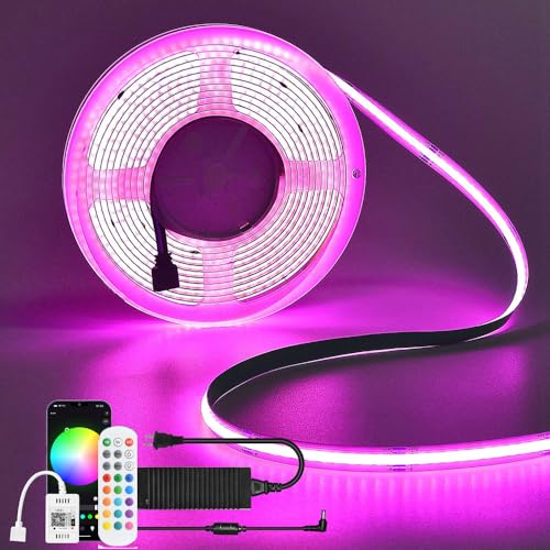 24V RGB COB Led Strip Light 16.4ft, 576Leds/m, Smart Led Strip Lights with Remote, APP, Voice Control, Dimmable Color Changing Music Sync Flexible Led Tape Light for Bedroom, TV Led Backlight