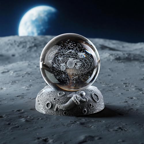 ZEERSHEE 3D Solar System Crystal Ball Night Light with Glow Resin Base 60mm Glass Ball Night Lamp Indoor Figurine Lamps for Home Decor(Only USB Power)