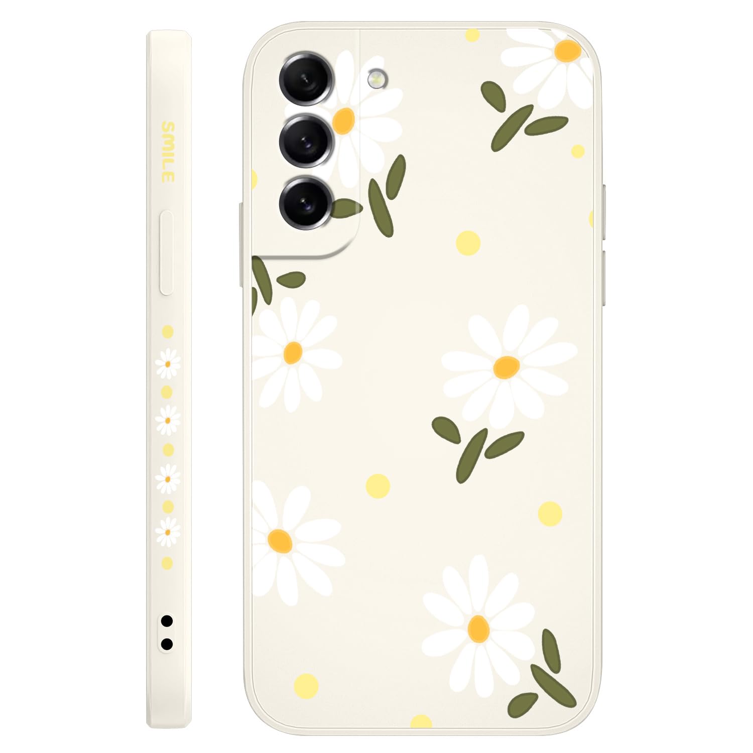 LEECG for Samsung Galaxy S21 FE Case, Floral Creative Sides Fashionablee Designs Soft Silicone Slim Phone Cover for Samsung S21 FE, Daisy Rice White