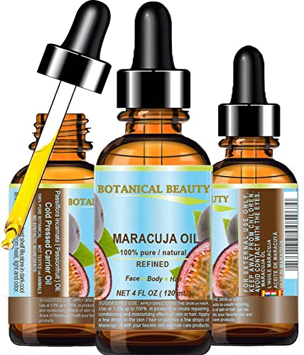 Botanical Beauty MARACUJA OIL 100% Pure Natural Cold Pressed Undiluted for Face, Skin, Hair, Body, Lip, Nails Rich in vitamin C (4 Fl Oz)