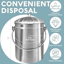 Alternative view of EPICA Countertop Compost Bin Kitchen | 1.3 Gallon | Odorless Composting Bin with Carbon Filters | Indoor Compost Bin with Lid | Stainless Steel Kitchen Composter for Food Scraps & Waste Recycling