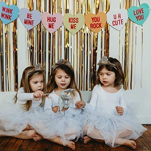 Image of FestikoConversation Candy Hearts Banner, Eight Valentines Day Heart Sayings Garland Decorations, six feet Long
