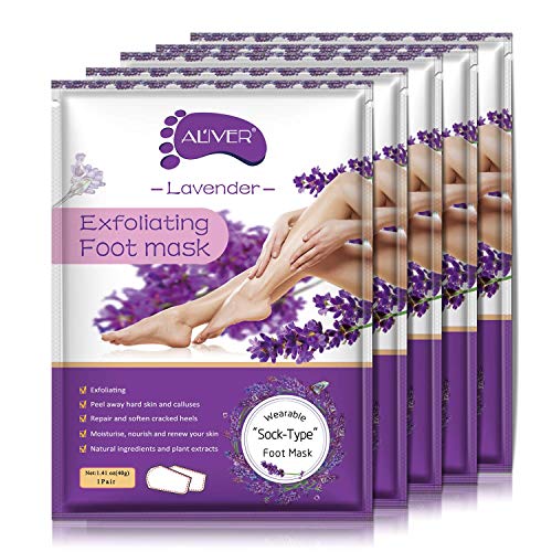 Foot Peel Mask – 5 Pack, Exfoliating Foot Care Mask Make Feet Baby Soft Skin, Foot Mask for Dry Cracked Feet, Peeling Away Dead Skin, Calluses – Lavender