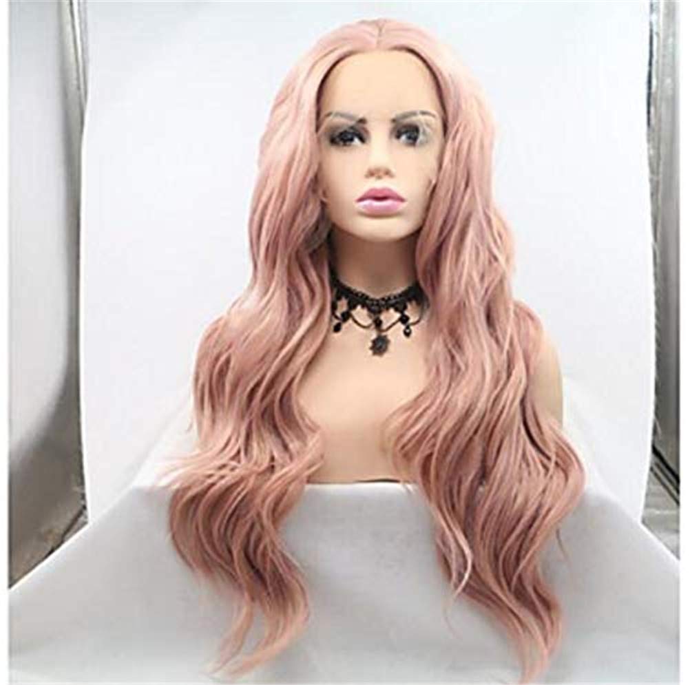 Perruque synthétique lace front de qualité supérieure 150% densité rose ondulé