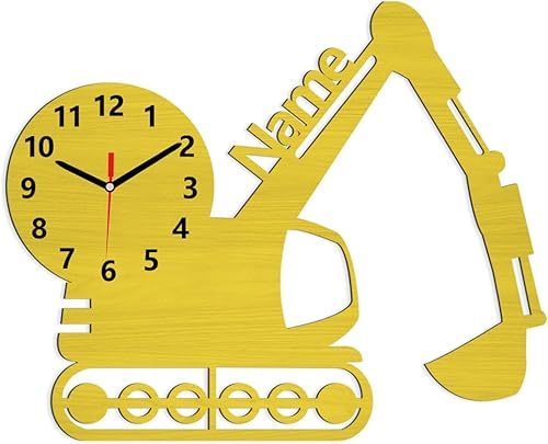 Reloj de pared de madera con excavadora personalizada para decoración de habitación de niños, nombre de niño personalizado, para hijo, hija,