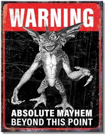 Desperate Enterprises Gremlins Warning Absolute Mayhem Beyond This Point Tin Sign - Nostalgic Vintage Metal Signs - Made in the USA image 3