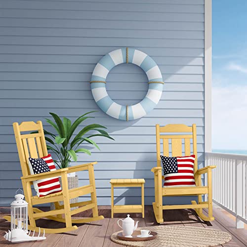 Rocking Chair, All-Weather Patio Deck Outdoor Indoor Chair, Fade-Resistant Porch Rocker Chair, Durable Smooth Rocking, Comfortable Easy To Assemble, Low Maintain, Load Bearing 350 Lbs (Yellow) #TOP6