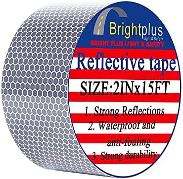 Brightplus High Intensity Safety Tape Reflective Tape Auto Car Silvery White Adhesive(2" x 15')