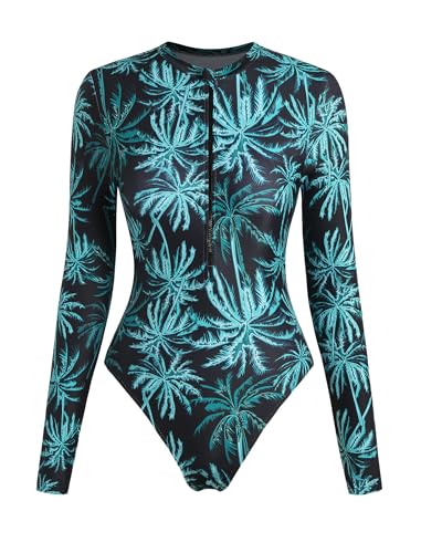 Image of ZAFUL Women's Long Sleeve Rash Guard Swimsuit One Piece Zipper Surfing Bathing Suit