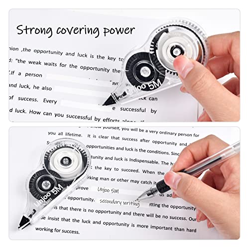 Unjoo Whiteout Correction Tape, Easy To Use Applicator For Instant Corrections Correct Wrong Writing At Any Time, For School, Office (12Pack, 5M/196" X 0.2", Black) #TOP4