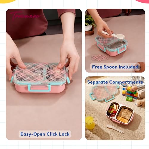 Image of Trueware Cool Touch 304 Stainless Steel PU Insulated Lunch Box with Two Compartment BPA Free, Food Grade Ideal for School, Picnic, Office & Outdoor - 540ml