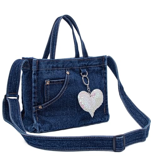 Image of SoonerCozer Denim Purse Jean Handbag for Women Crossbody Shoulder Weekend Bags Small Stylish Hobo Bag (Deep Blue)