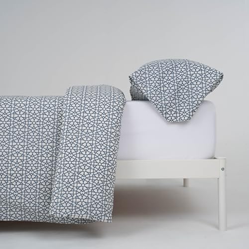 TRAMAS+ Funda Nórdica 100% Algodón Estampada, Cama 200, Funda edredón de 290x240cm y 2 Funda de Almohada 110x45cm - Galisteo Indigo