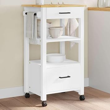 Wood Kitchen Trolley, Wooden Island Cart, Kitchen Trolley Cart on Wheels, 18.9"x15.7"x35.4",-800