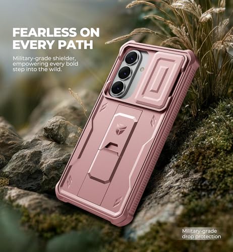 Image of Dexnor for Samsung Galaxy S26+ Plus Case with Upgraded Slide Camera Cover & 2 Front Frames & Built-in Screen Protector & Kickstand, Heavy-Duty Rugged Case Full-Body Protective Cover(2026),Peony Pink