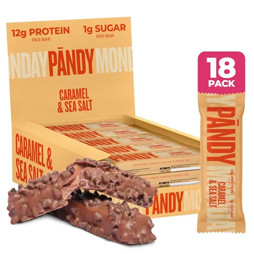 Pändy Protein Riegel ohne Zucker (nur 1g) - 18x Caramel Sea Salt - Ohne Protein-Nachgeschmack - High Protein Bar (12g Eiweiss) - Proteinriegel - Eiweißriegel ideal als kalorienarme gesunde Snacks