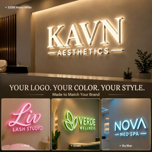 Image of Custom Business Logo Sign, 3D Dual-Lit LED Wall Sign for Reception