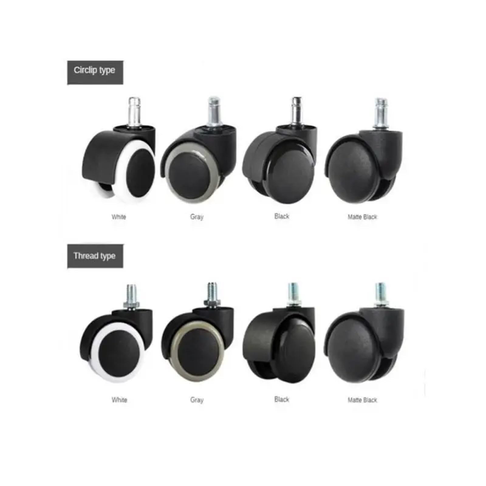 5 opakowań 2 cale obwód 11 mm / wątek 10 mm uniwersalne koło biurowe krzesło Caster Boss zacisk sprężynowy Pu Furnitures (Thread-Matte Black)