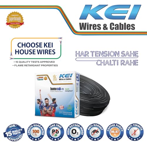 Image of KEI WIRES & CABLES Homecab 2.5 sqmm 1 Core Copper Flame Retardant House Wire PVC Insulated Cable for Domestic & Industrial Electrical Wiring (Black, 90 Meters)