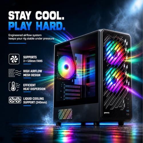 Image of Geonix Blaze Box Gaming Cabinet, 3 Pre-Installed ARGB Fans, Black