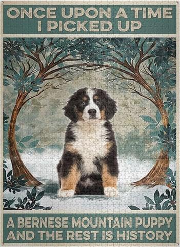 1000 Piece Once Upon A Time I Picked Up Bernese Mountain Puppy Jigsaw Puzzle - Educational Family Game, Home Kitchen Decor, Colorful Design