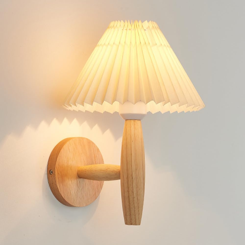 KBUUKYYXouy Wall Sconce Lighting Wood Wall Mount Light Fabric Wall Lamp Nordic Hardwired Sconces Wooden Wall Lamps for Living Room Hallway Restaurant Bedroom Bedside Wall Lights(Wood Color)