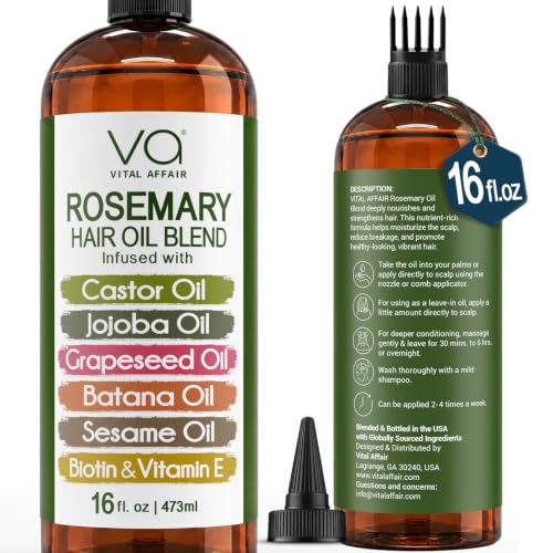 Image of Blend Of Pure Rosemary Oil For Hair Growth 16 Fl Oz With Castor, Batana Oil