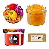 KADAX Tarros pequeños de 235 ml, tarros fi82, mini tarros para miel y condimentos, tarros de mermelada con tapa, tarros herméticos para regalar (pimientos, 10 unidades)
