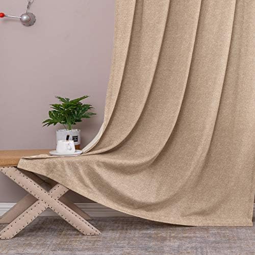 Vista 4 de JINCHAN cortinas de mezcla de lino para sala de estar, con bolsillo para cortinero y trabillas traseras, paneles para dormitorio y puerta de patio