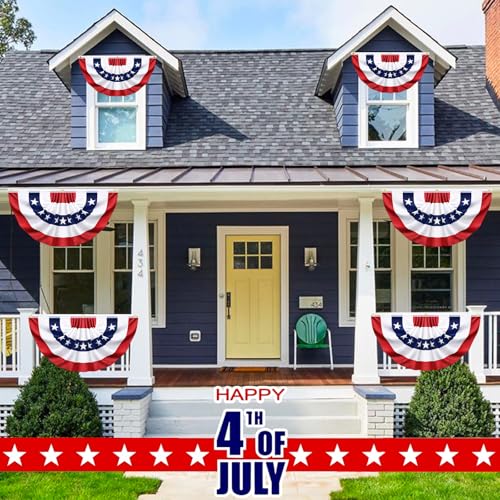 Image of 4 Pack 250th Anniversary USA Pleated Half Fan Bunting Flags, 1.5 x 3 Feet Bunting Flags Outdoor Memorial Day Fourth of July Independence Day 4th of July Decorations