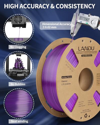 Image of LANDU Silk Dual Color PLA Filament 1.75mm 1KG, 3D Printer Filament Dimensional Accuracy + /- 0.02mm, Coextrusion Filament PLA Shiny Filament Fits for Most FFF 3D Printers,1KG Spool,Black Purple