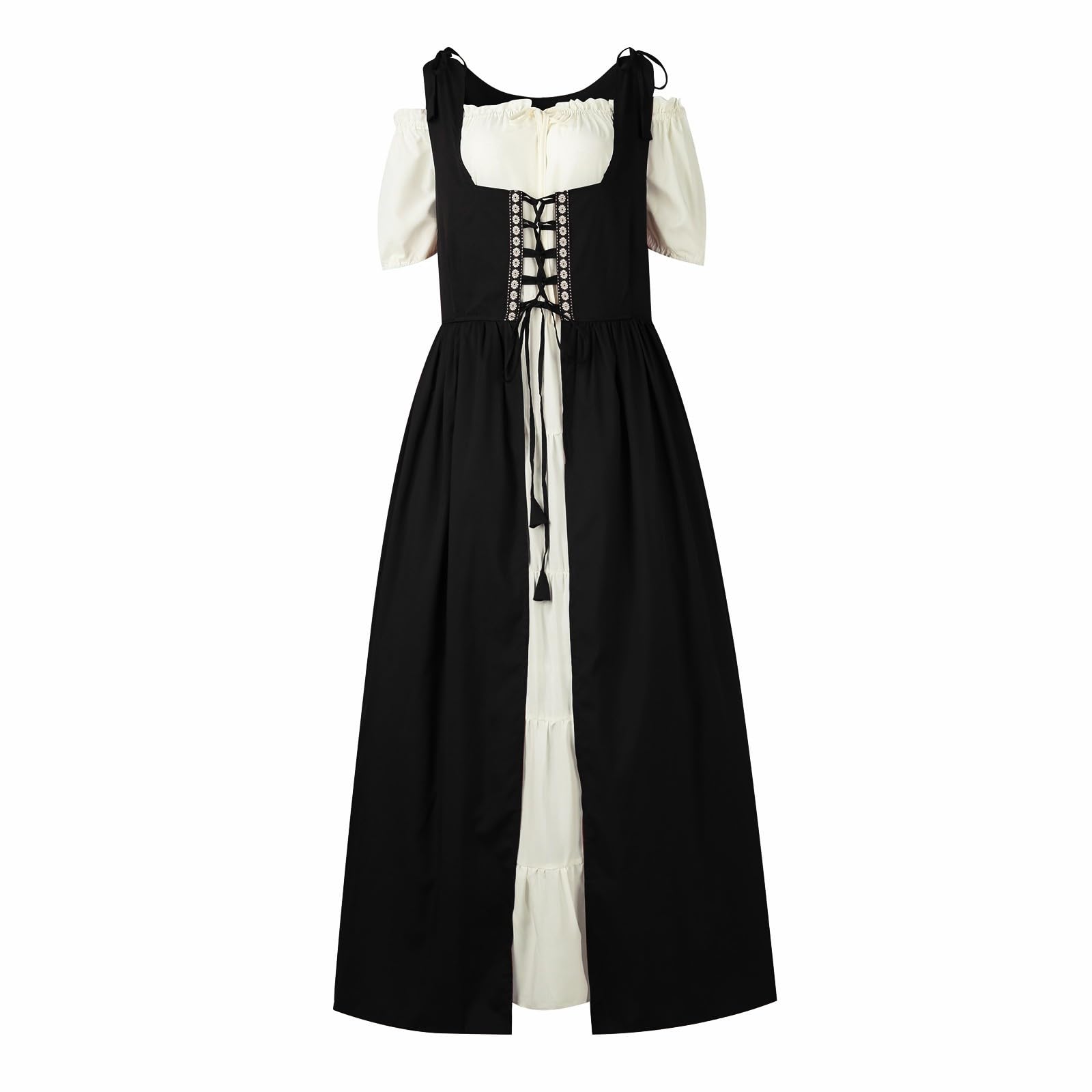 Générique Robe Dirndl Longue Femme Corset Lacé à Lacet Double Jupe Multi-Couches, Tissu Fluide Ample pour Fêtes Oktoberfest Bavaroise Carnaval et Déguisements Traditionnels