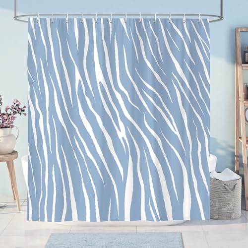 Dazzlewall Blaue Streifen Duschvorhang 180x180cm, Geometrische Linien Badezimmer Vorhang Wasserdicht Anti-Schimmel Stoff mit 12 Haken