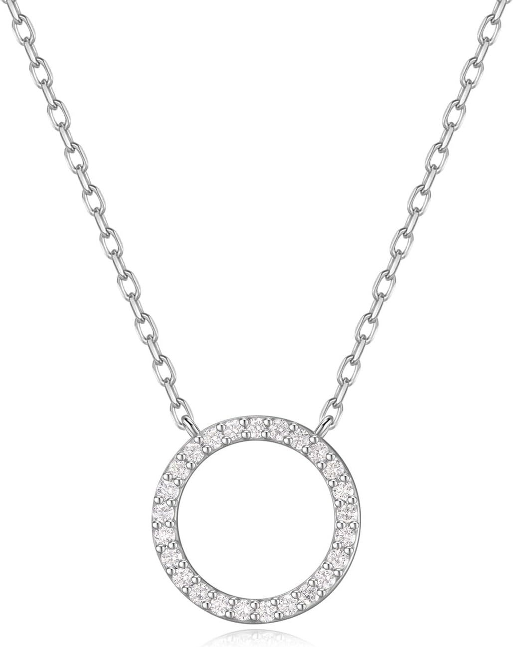Agvana Valentines Day Gifts Circle of Light 0.4 Ct. Tw. Lab-Grown Diamond Eternity Circle Pendant Necklace in Sterling Silver (D-E, VS) Fine Jewelry for Women Anniversary Birthday Gifts for Her, 16-18" Chain