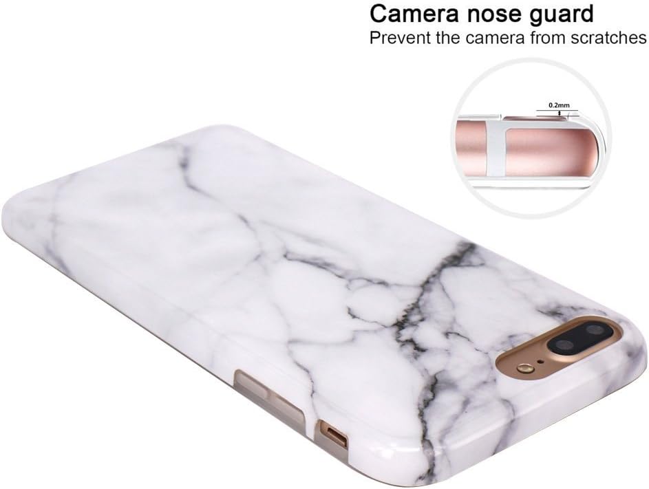 iPhone 7 Plus Case, JAHOLAN White Marble Design Clear Bumper Glossy TPU Soft Rubber Silicone Cover Phone Case for Apple iPhone 7 Plus (2016) / iPhone 8 Plus (2017)