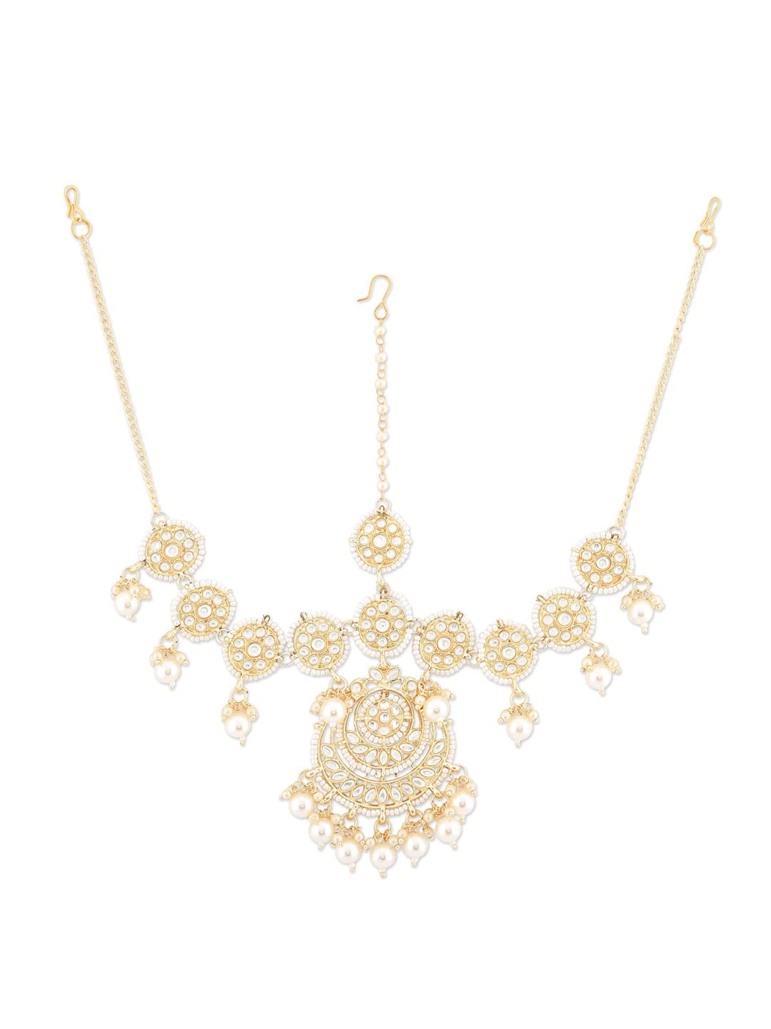 Zaveri Pearls Gold Tone Kundan & Pearls Embellished Bridal MathaPatti Style Maangtikka For Women-ZPFK12196