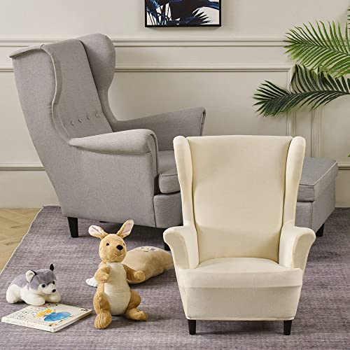 Highdi Kind Ohrensessel Überzug, Sessel-Überwürfe Ohrensessel Mode Einfarbig Samt Schonbezüge Bezug Sesselhusse Strandmon Tiger Stuhlbezug mit Armlehne Hohe Rückenlehne (Beige)