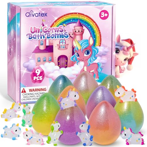 Qivatex Unicorn Bath Bombs for Girls with Toys Inside Natural Organic