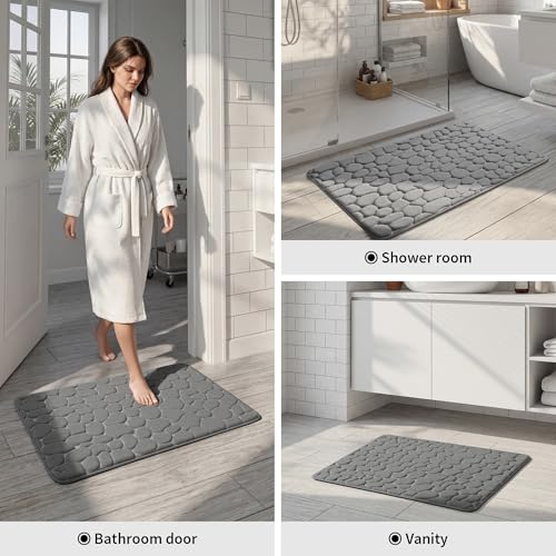 YIHOUSE Memory Foam Cobblestone Rugs Super Water Absorbent Bath Mats for Bathroom Machine Washable Bath Rugs(20x32,Dark Gray) - image 8